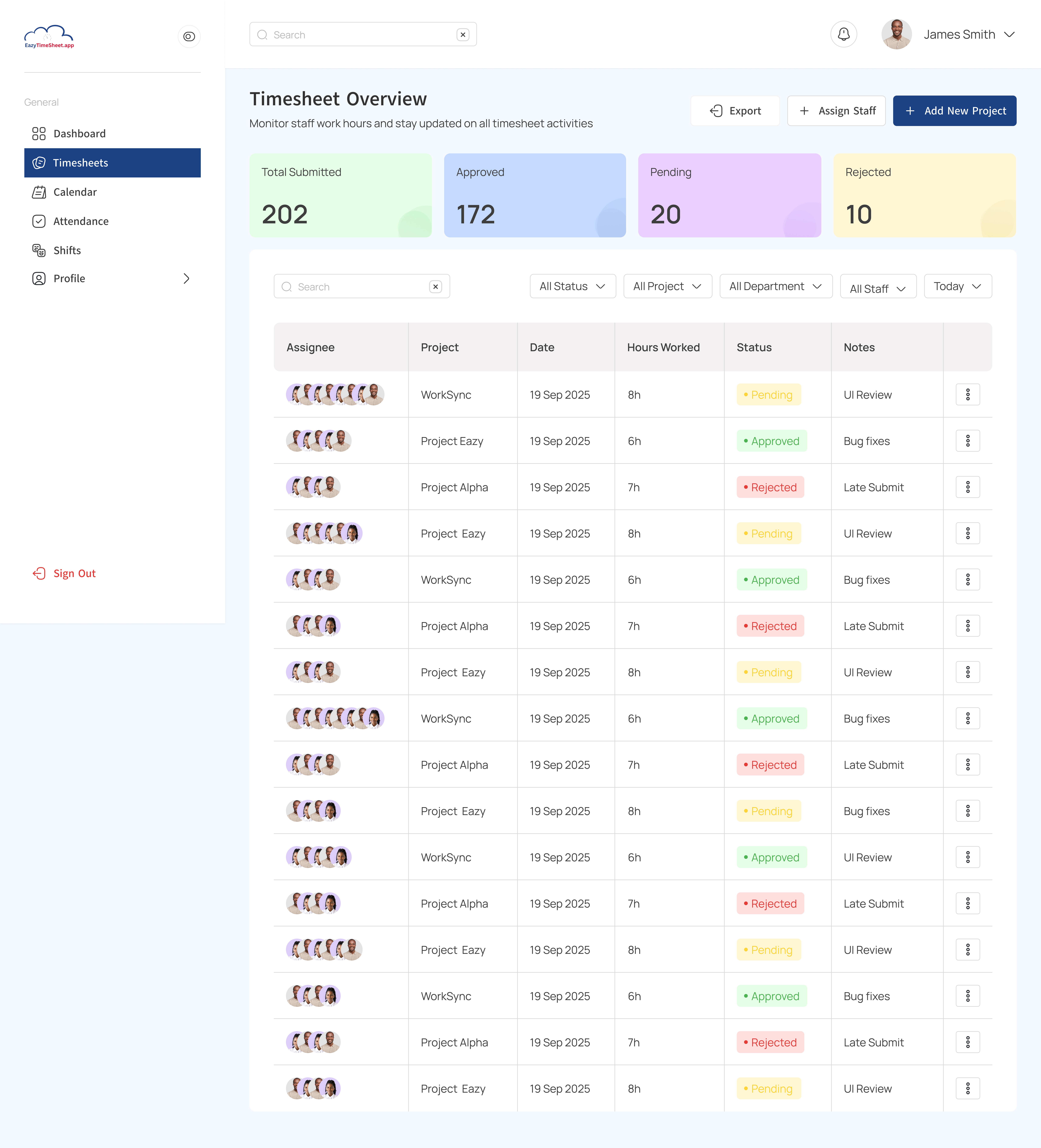 Timesheet app Admin page Photo